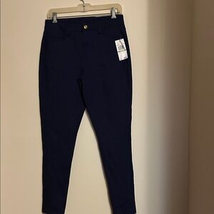 Michael Kors true navy viscose/nylon stretch pants front close new/tags size 8